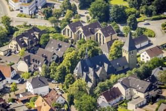 Aerial view, St. Lambertus Church in Bremen, Ense, Sauerland, North Rhine-Westphalia, Germany,