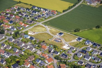 Aerial view, construction site and new construction of residential buildings on Ruhner Weg, Bremen,
