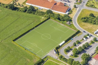 Aerial view, sports ground TuS Bremen 1905, Parsit, Ense, Sauerland, North Rhine-Westphalia,