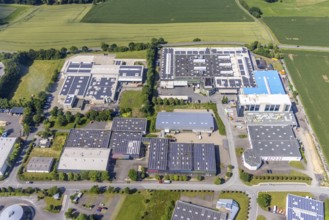 Aerial view, industrial park Höingen, HEICO Umformtechnik, Metrio GmbH metal processing company,