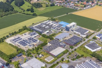 Aerial view, industrial park Höingen, HEICO Umformtechnik, Metrio GmbH metal processing company,