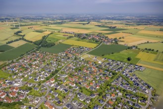 Aerial view, local view with construction site and new building houses at Ruhner Weg, Bremen, Ense,