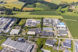 Aerial view, industrial park Höingen, HEICO Umformtechnik, Metrio GmbH metal processing company,