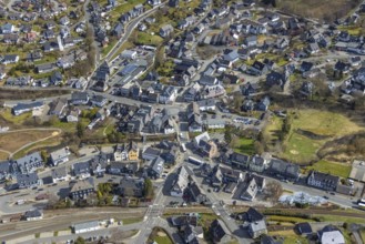 Aerial view, town centre Erndtebrück, Siegerland, North Rhine-Westphalia, Germany, DE, Erndtebrück,