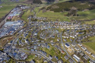 Aerial view, town centre and commercial area Mühlenweg, construction site playground, Auf der