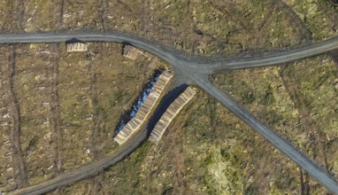 Aerial view, forest damage in the forest area Berg Ebschloh, Erndtebrück, Siegerland, North