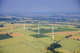 Aerial photo, wind turbines at Ruhner Weg, Bremen, Ense, Sauerland, North Rhine-Westphalia,