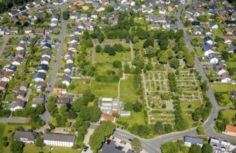 Aerial view, cemetery Ense-Bremen, Bremen, Ense, Sauerland, North Rhine-Westphalia, Germany, burial