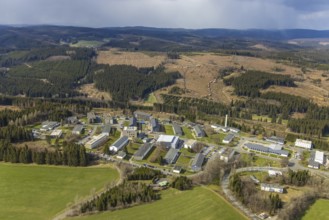 Aerial photo, Hachenberg barracks, forest damage, Erndtebrück, Siegerland, North Rhine-Westphalia,