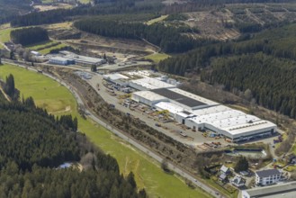 Aerial photograph, Erndtebrücker Eisenwerk GmbH, Erndtebrück, Siegerland, North Rhine-Westphalia,
