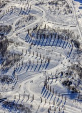 Aerial view, shadow play in snow-covered Krupp Park, Essen-Bochold, Essen, Ruhr area, North