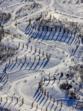 Aerial view, shadow play in snow-covered Krupp Park, Essen-Bochold, Essen, Ruhr area, North