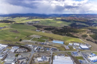 Aerial view, commercial area and town view Leimstruth, Erndtebrück, Siegerland, North