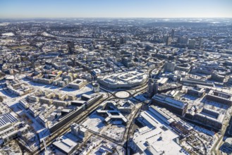 Aerial view, city, Limbecker Platz, headquarters Funke Mediengruppe, Jakob-Funke-Platz, Berliner