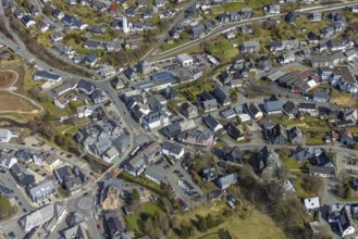 Aerial view, local view, Christus-König-Kirche und evang. Kirche Erndtebrück, Siegerland, North