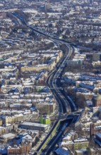 Aerial view, motorway A40 through Essen, southern district, Essen, Ruhr area, North