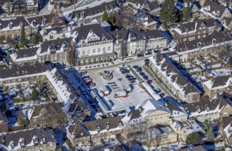 Aerial view, garden city Margarethenhöhe, Kleiner Markt, Gasthaus zur Margarethenhöhe, Essen, Ruhr