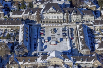 Aerial view, garden city Margarethenhöhe, Kleiner Markt, Gasthaus zur Margarethenhöhe, Essen, Ruhr