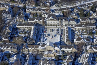 Aerial view, garden city Margarethenhöhe, Kleiner Markt, Gasthaus zur Margarethenhöhe, Essen, Ruhr
