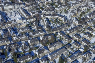Aerial view, Margarethenhöhe, residential buildings Stiller Weg corner Hoher Weg, garden sheds,