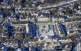 Aerial view, garden city Margarethenhöhe, Kleiner Markt, Gasthaus zur Margarethenhöhe, Essen, Ruhr