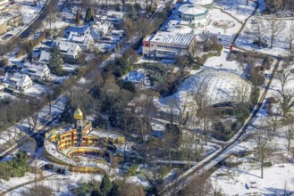 Aerial view, Ronald McDonald House, Hundertwasser House, Margarethenhöhe, Essen, Ruhr area, North