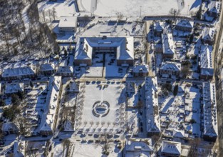 Aerial photo, Margarethenhöhe, Hauxplatz, Schule an der Waldlehne, Essen, Ruhr area, North
