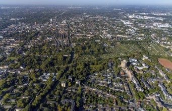 Aerial view, Bulmker Park at Florastrasse in the district Gelsenkirchen-Bulmke-Hüllen in