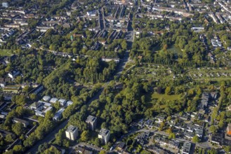 Aerial view, Bulmker Park at Florastrasse in the district Gelsenkirchen-Bulmke-Hüllen in