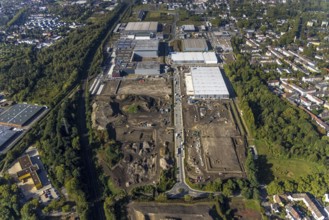 Aerial view, construction site industrial estate Europastraße with bilstein group logistics centre