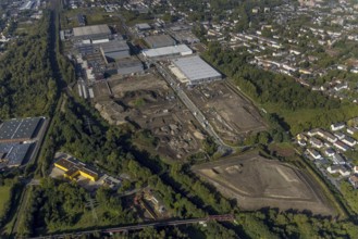 Aerial view, construction site industrial estate Europastraße with bilstein group logistics centre