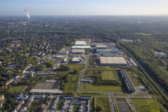 Aerial view, construction site industrial estate Europastraße with bilstein group logistics centre