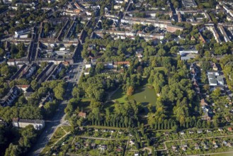Aerial view, Bulmker Park at Florastrasse in the district Gelsenkirchen-Bulmke-Hüllen in