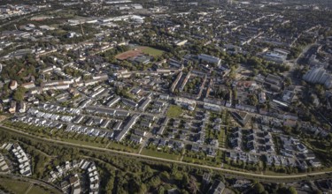 Aerial view, terraced house housing estate between Feldahornstraße and Rheinische Straße as well as