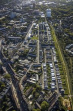 Aerial view, terraced house housing estate between Feldahornstraße and Rheinische Straße in the