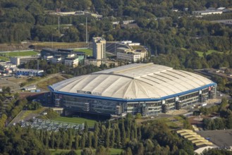 Aerial view, VELTINS-Arena Bundesliga stadium of FC Schalke 04 in the Erle district of