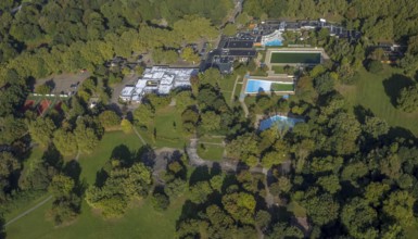 Aerial view, sports and health park with sauna, brine and wellness in Revierpark Nienhausen in the