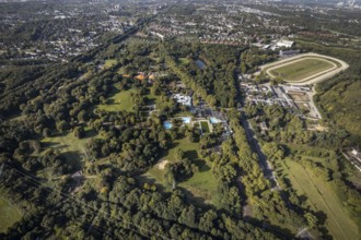 Aerial view, GelsenTrabPark trotting track and Revierpark Nienhausen in the district Feldmark in