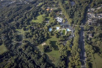 Aerial view, sports and health park with sauna, brine and wellness in Revierpark Nienhausen in the