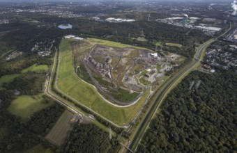 Aerial view, central landfill Emscherbruch and river Emscher in the district Resser Mark in