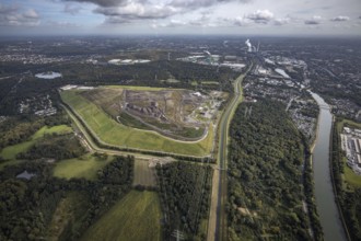 Aerial view, central landfill Emscherbruch and river Emscher in the district Resser Mark in