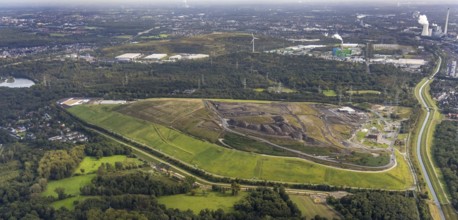 Aerial view, central landfill Emscherbruch and river Emscher in the district Resser Mark in