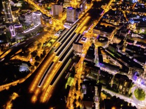 Aerial view, Essen central station, south-east quarter, Essen, Ruhr area, North Rhine-Westphalia,
