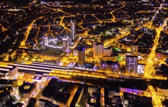 Aerial view, Essen central station, business district, Westenergie tower, demolition Ypsilon-Haus,