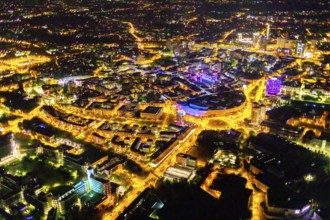 Aerial photograph, Limbecker Platz, shopping centre, Berliner Platz, Funke Mediengruppe,