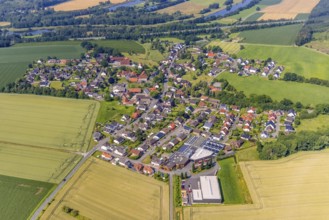 Aerial view, river Ruhr and town view Waltringen, Ense, Sauerland, North Rhine-Westphalia, Germany,