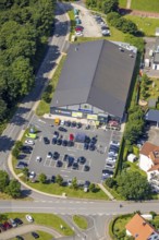 Aerial view, Edeka supermarket local supply centre, Niederense, Ense, Sauerland, North