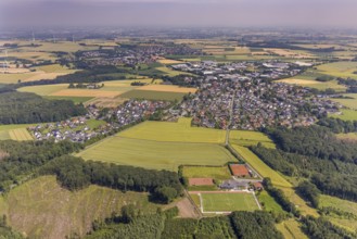Aerial view, forest area Fürstenberg and Höinger Heide with forest damage, sports field Höingen,