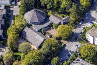 Aerial view, Catholic parish of St. Martin pastoral care centre in the Büttenberg district of