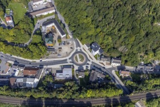 Aerial view, redesigned roundabout Kölner Straße and Hembecker Talstraße in the district Büttenberg